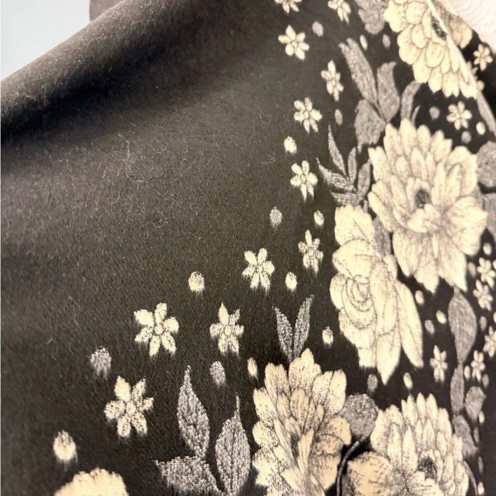 Large Floral Black and Cream Reversible Shawl,Scarf, Poncho.